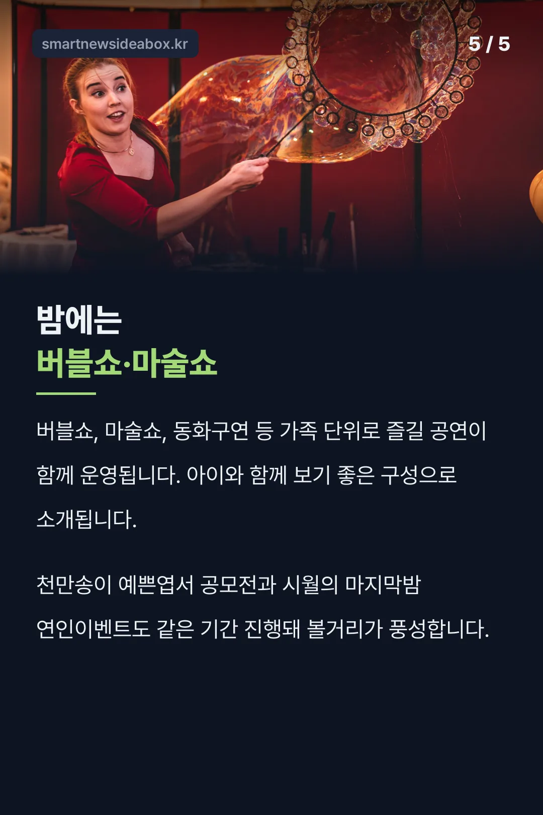 밤의 버블쇼 마술쇼